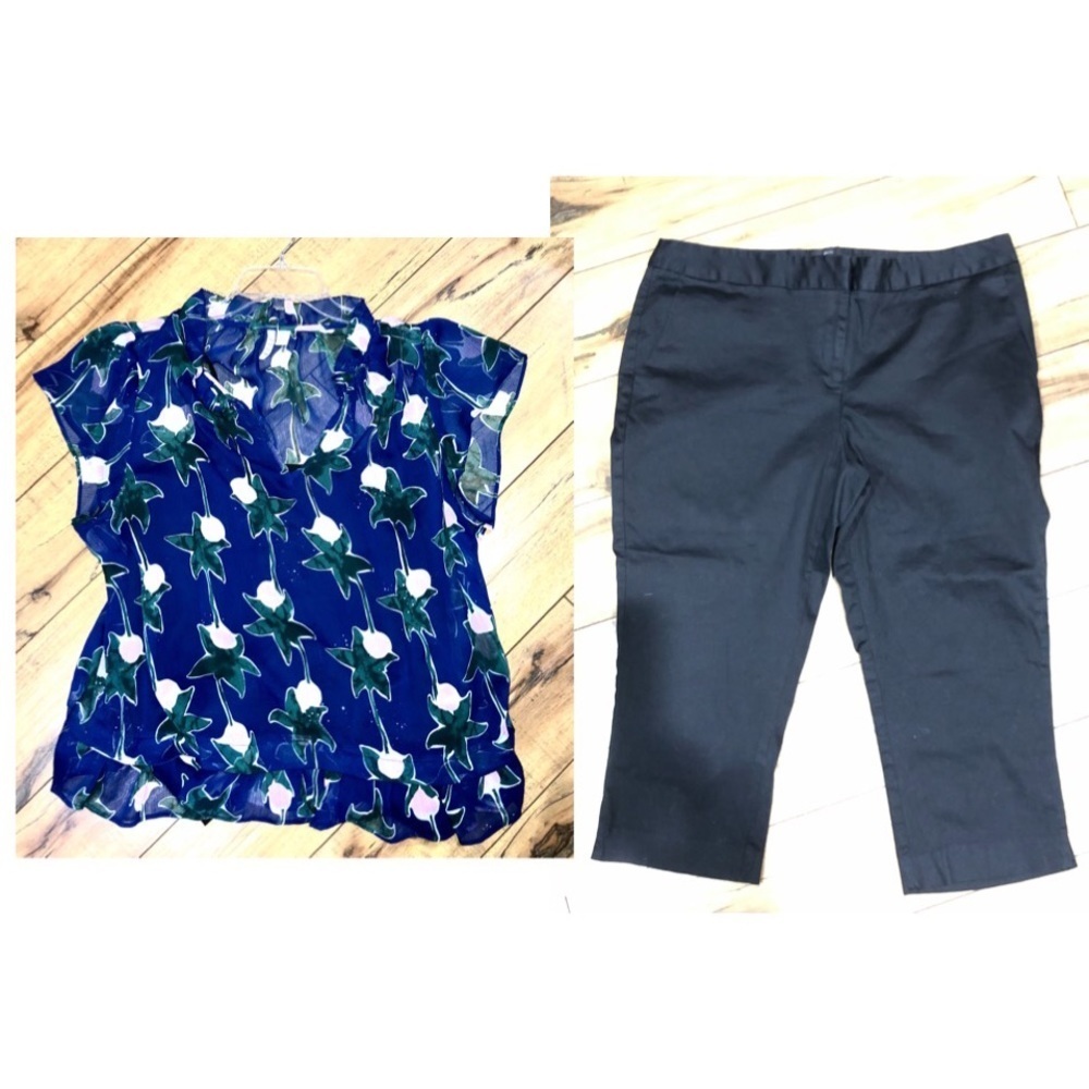 Elle floral blouse, Lane Bryant shear cami, Attention Pants Size XL 14/1